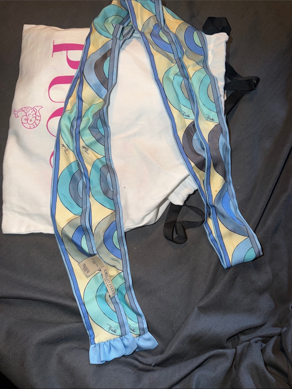 Emilio Pucci Blue Green Yellow Printed Silk Scarf Wrap